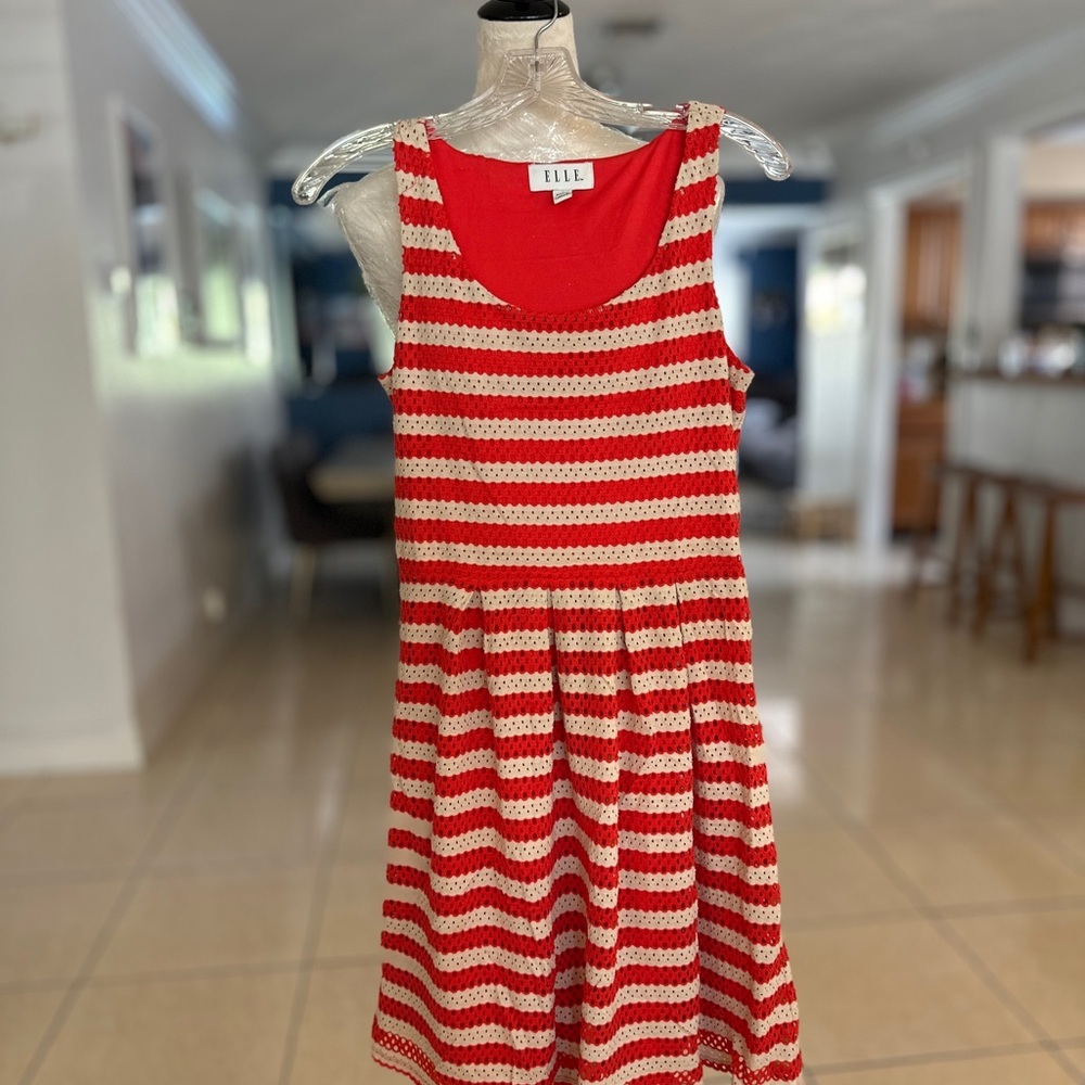 Elle Red and White Pleated Midi Sundress